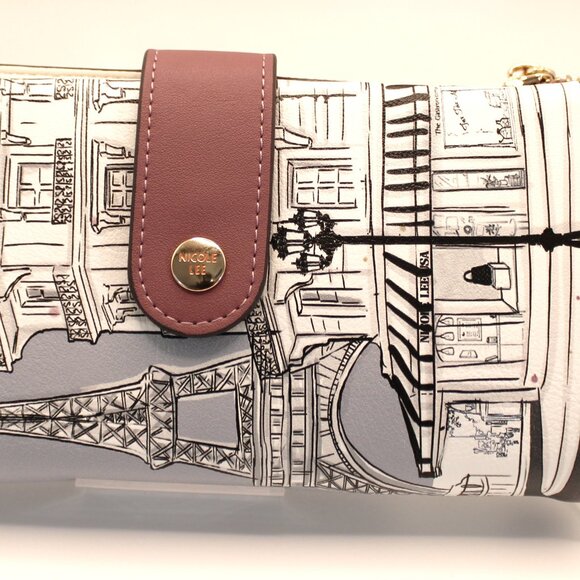 Nicole Lee USA Paris Illustration Clutch Wallet – Removable Zip Card Pouch – NWT - Picture 1 of 12